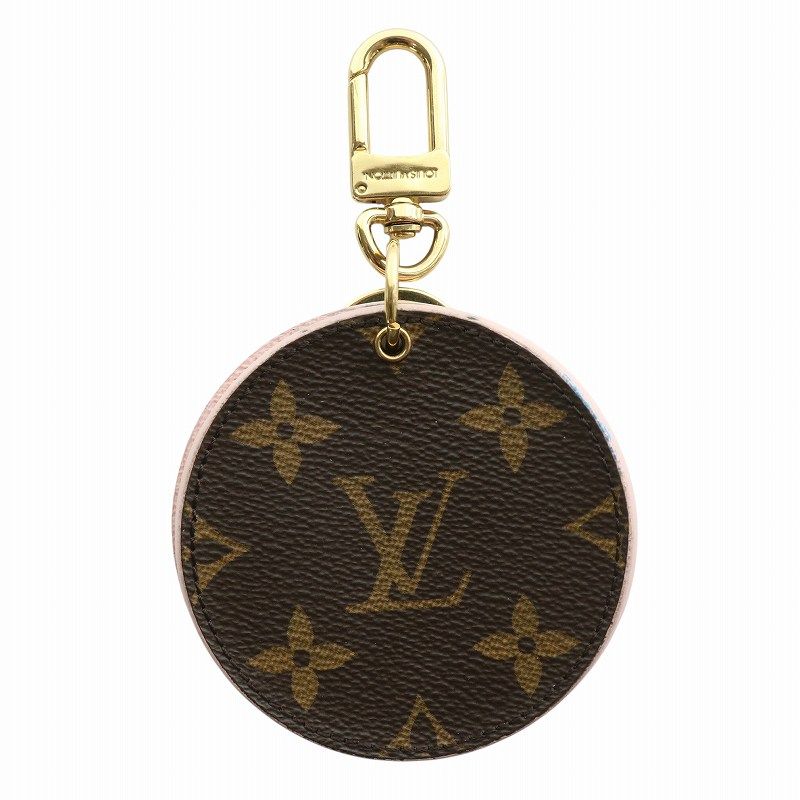 ルイヴィトン LOUIS VUITTON キーホルダー バッグチャーム LVミラー PVC レザー ラウンド型 モノグラム 総柄 ロゴ 茶色 ブラウン ピンク M68003 /XZ ■OH ■GY12
