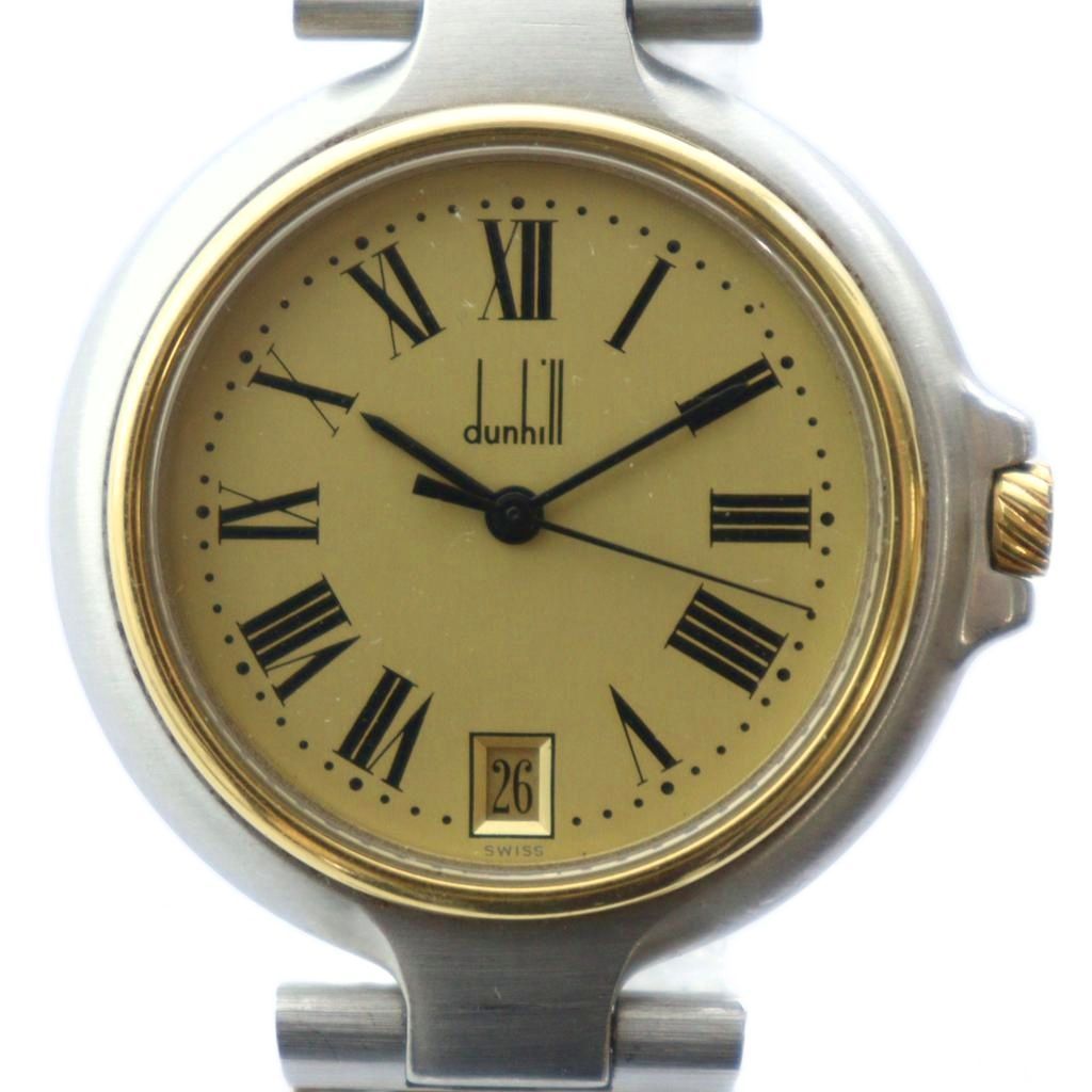 ダンヒル dunhill 腕時計 ミレニアム ウォッチ クォーツ デイト カレンダー付き ロゴ ローマン 金色文字盤 コンビカラー シルバーカラー ゴールドカラー 銀色 ■GY11 /MQ