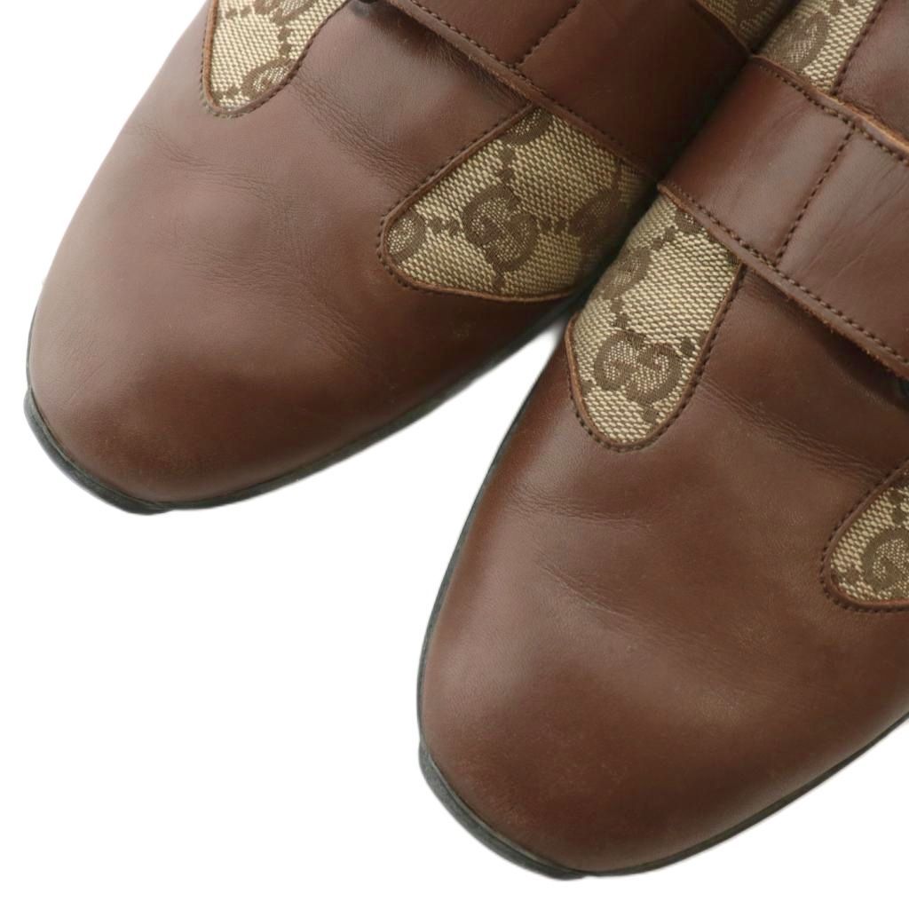 【中古】グッチ GUCCI スニーカー GGキャンバス レザー ローカット ダブルストラップ ベルクロ 41 26cm 茶色 091835 グッチ GUCCI スニーカー GGキャンバス レザー ローカット ダブル
