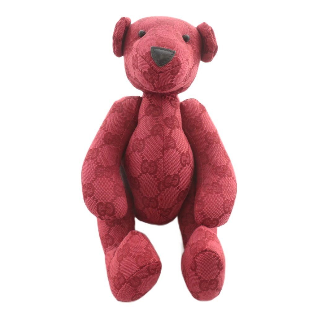 グッチ GUCCI ぬいぐるみ 人形 テディベア クマ GGキャンバス 総柄 赤