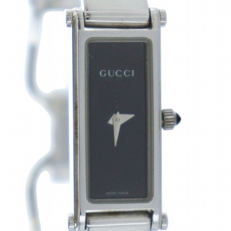 グッチ GUCCI 腕時計 バングルウォッチ クォーツ スクエア 黒文字盤 シルバー色 1500L ■GY18 /MQ ■OH