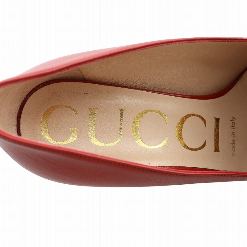 【中古】GUCCI シルヴィ パンプス レザー スクエアトゥ チャンキーヒール チェーン ゴールド金具 34 21cm 赤 537539 グッチ GUCCI シルヴィ パンプス レザー スクエアトゥ チャンキー