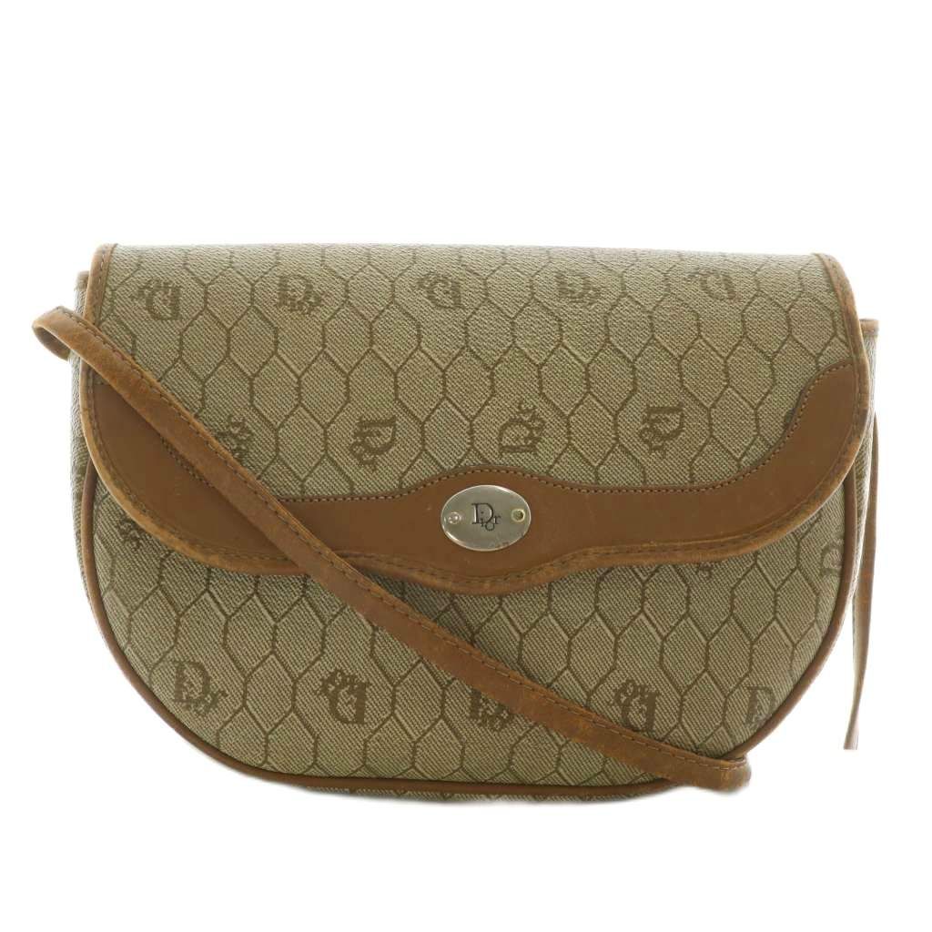 クリスチャンディオール Christian Dior ヴィンテージ ハニカム柄 ショルダー バッグ PVC レザー 総柄 ベージュ 茶 ブラウン /XZ ■OH ■GY11