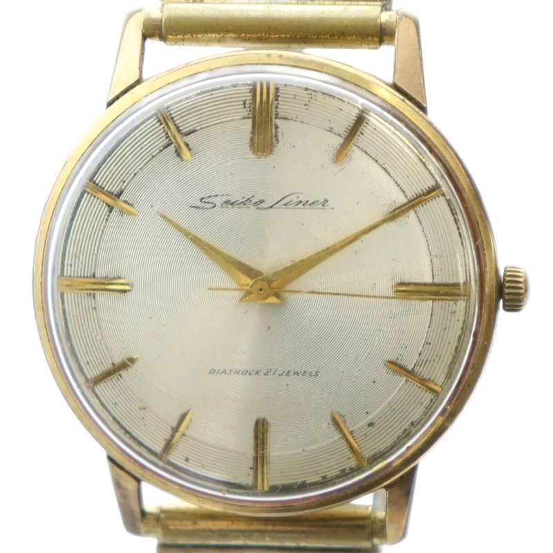 セイコー SEIKO Liner DIASHOCK 21 JEWELS ライナー J15001E 腕時計 ヴィンテージ アンティーク ウォッチ 手巻き 21石 白文字盤 ゴールドカラー 金色 ■GY18 /MQ