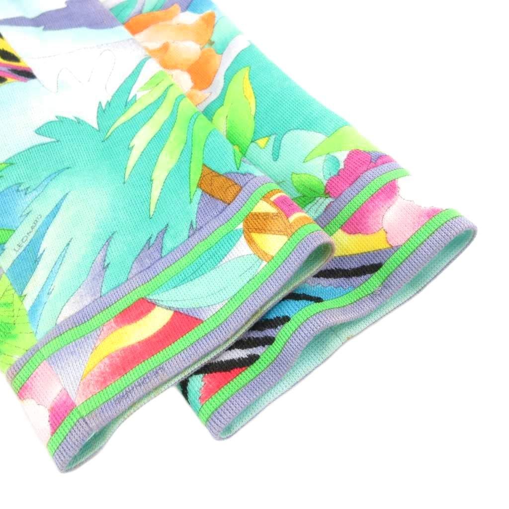 【中古】レオナール ヴィンテージ セットアップ ノーカラージャケット ミディスカート 麻 リネン トロピカル柄 9AR レオナール LEONARD ヴィンテージ セットアップ ノーカラージャケット