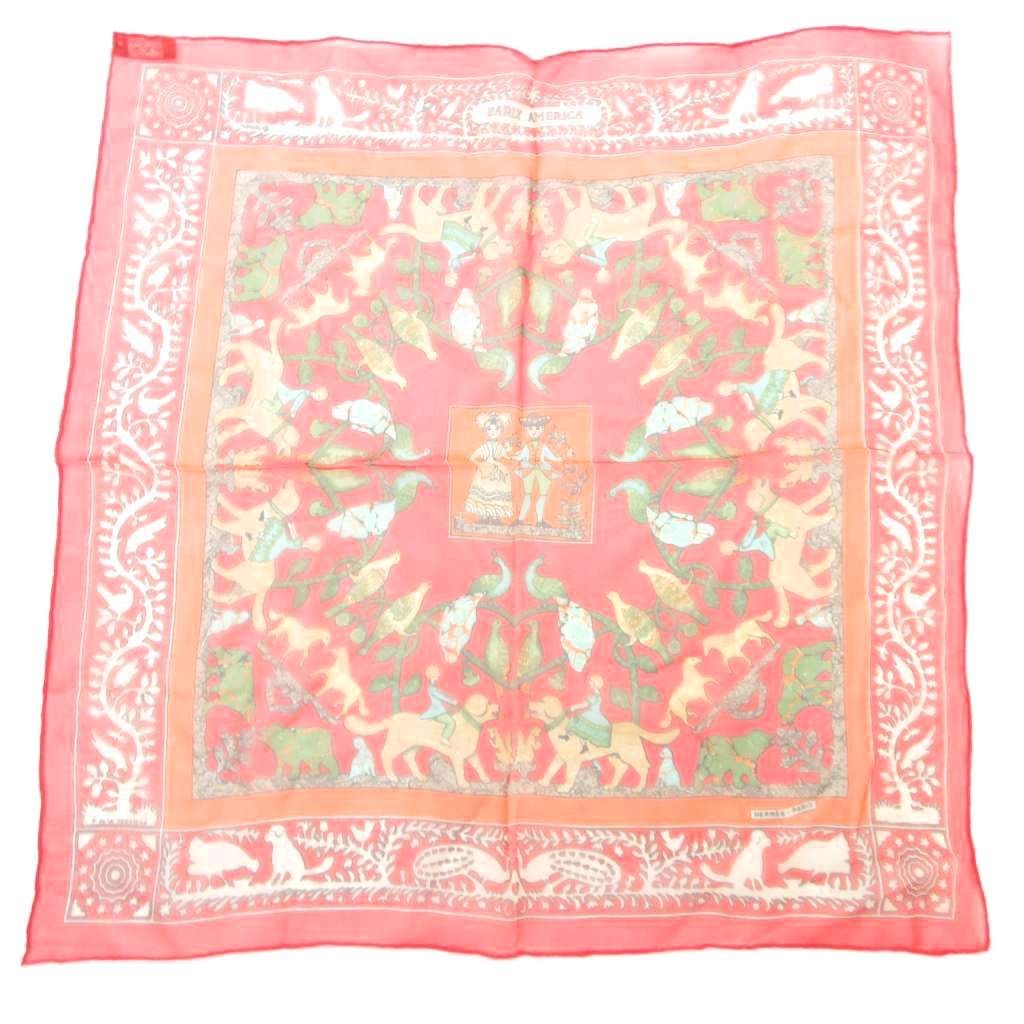 【中古】エルメス HERMES 美品 ガヴロッシュ カレ 45 early america スカーフ シルク 総柄 赤 レッド エルメス HERMES 美品 ガヴロッシュ カレ 45 early america スカーフ