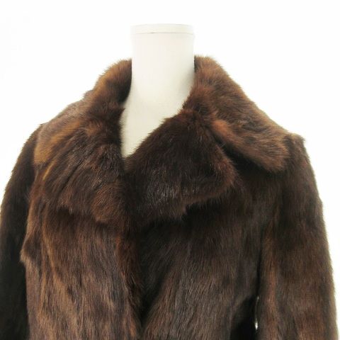 ノーブランド ファーコート ミドル丈 ミンク 毛皮 茶 ブラウン /AO17