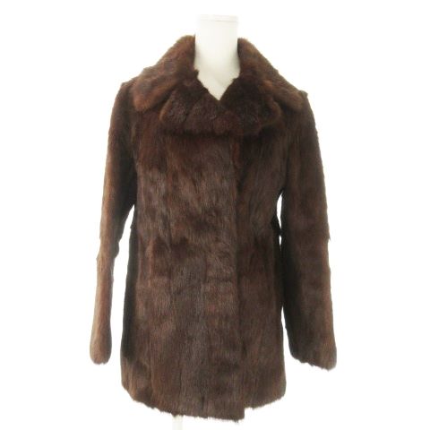 ノーブランド ファーコート ミドル丈 ミンク 毛皮 茶 ブラウン /AO17