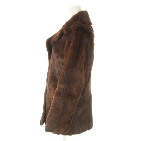 ノーブランド ファーコート ミドル丈 ミンク 毛皮 茶 ブラウン /AO17