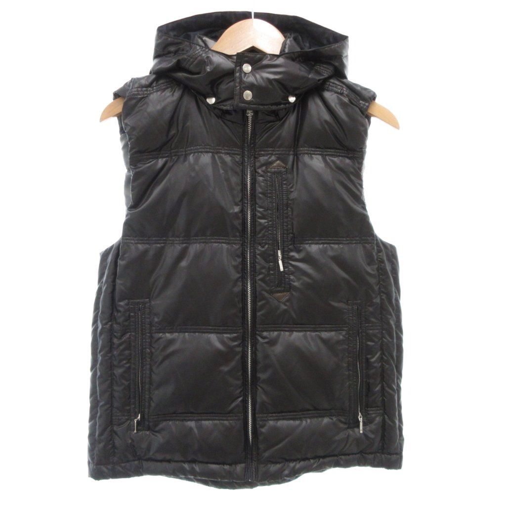 美品　  ブラックダウンベスト ユミカツラ YUMI KATSURA ダウンベスト ジップアップ フード M 黒
