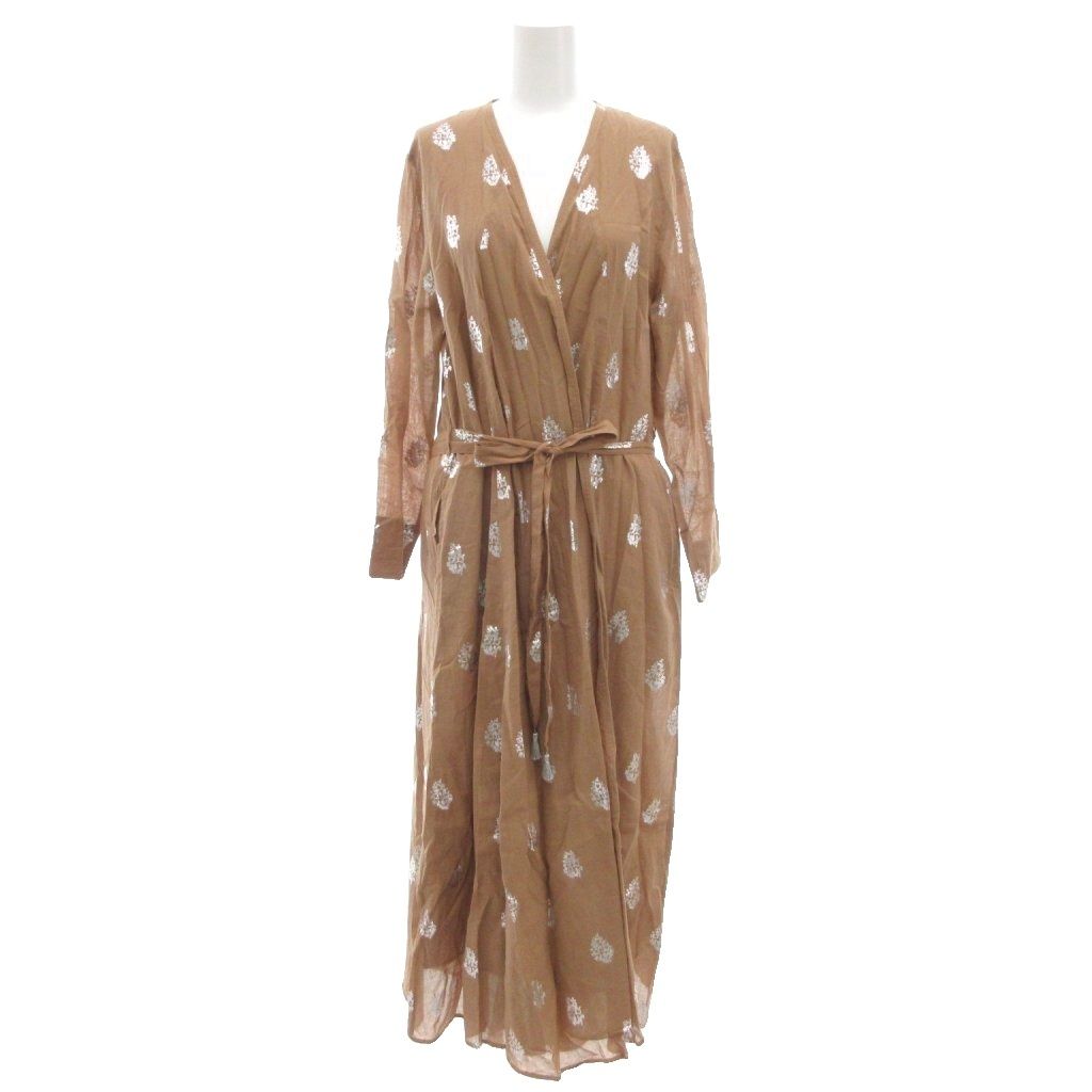 【中古】ヌキテパ NE QUITTEZ PAS! 23SS COTTON VOILE FOIL FLOWER ガウンドレス ワンピース ベルト付き ブラウン ヌキテパ NE QUITTEZ PAS! 23SS COTTON VOILE FOIL FLOWER ガウン