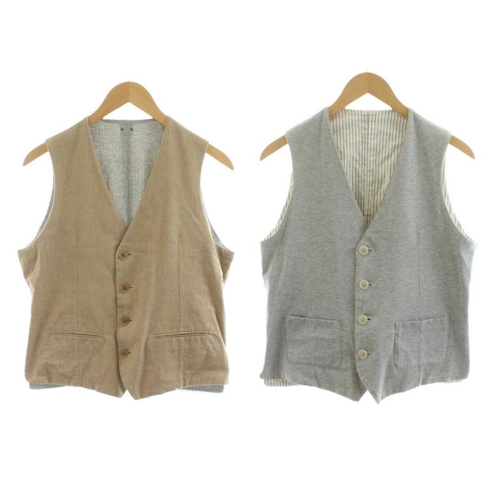 スリードッツ three dots ベスト ジレ リバーシブル 麻 リネン混