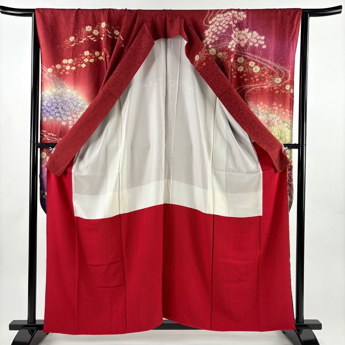 振袖 身丈160cm 裄丈65cm M 袷 辻が花柄 枝花 金彩 ぼかし オファー 赤