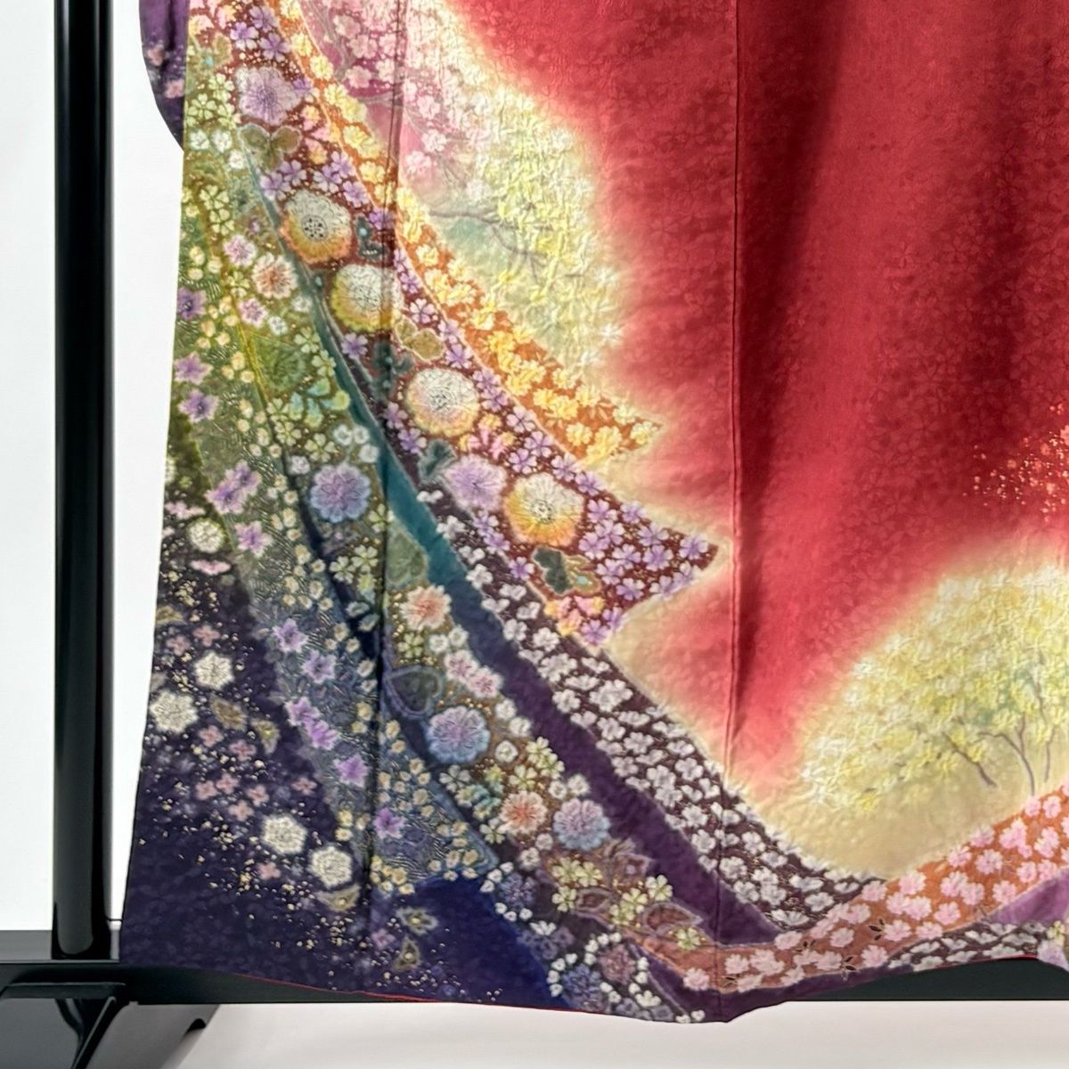 振袖 身丈160cm 裄丈65cm M 袷 辻が花柄 枝花 金彩 ぼかし オファー 赤