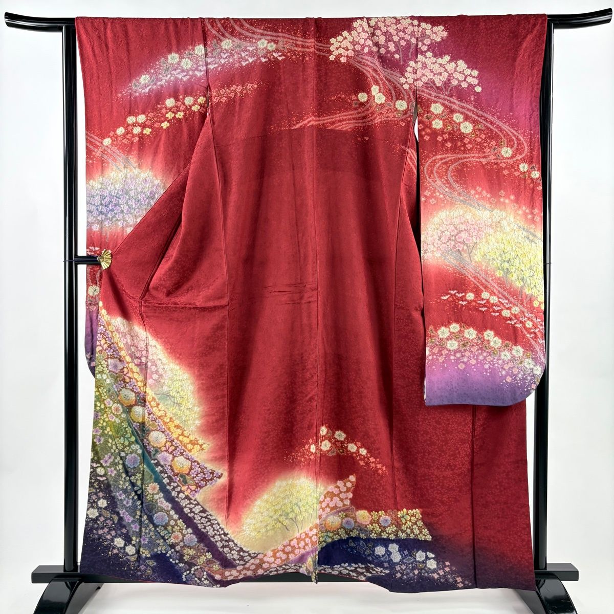 振袖 身丈160cm 裄丈65cm M 袷 辻が花柄 枝花 金彩 ぼかし オファー 赤