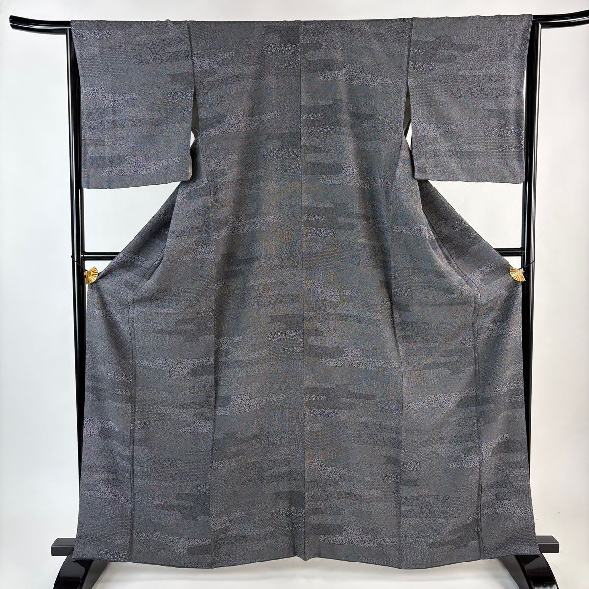 江戸小紋 身丈162 2 cm 裄丈65 M 袷 寄せ柄 ヱ霞 黒灰 正絹