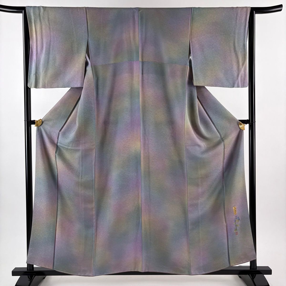 小紋 身丈159 cm 裄丈64 M 袷 落款 地紋 ぼかし 薄紫 正絹 秀品