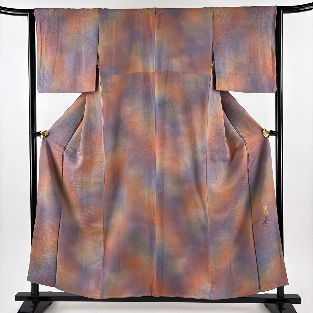 小紋 身丈155 5 cm 裄丈64 M 袷 落款 地紋 ぼかし 薄紫 正絹 秀品