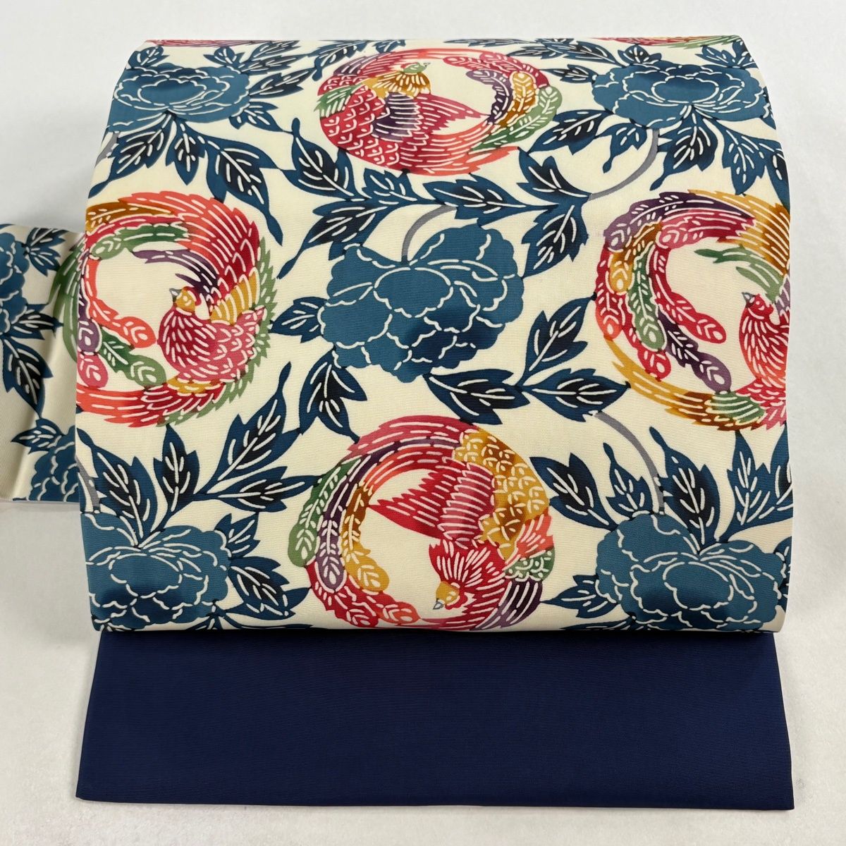 名古屋帯 秀品 鳥丸文 牡丹 クリーム 正絹