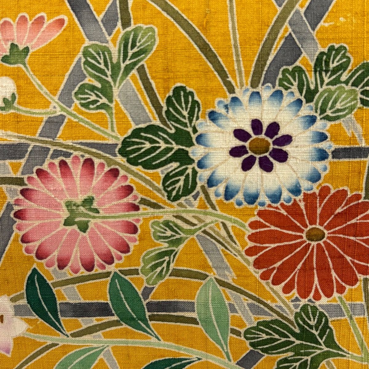 名古屋帯 秀品 紬地 籠目 秋草 黄土色 正絹