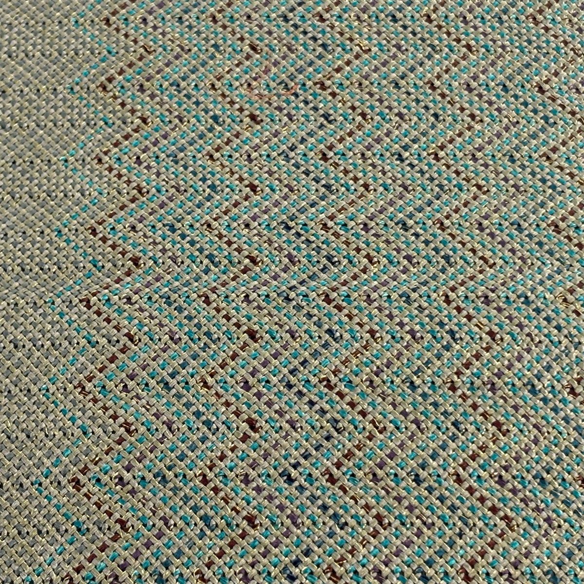 名古屋帯 秀品 松葉仕立て 八寸名古屋帯 幾何学模様 金糸 灰緑 正絹