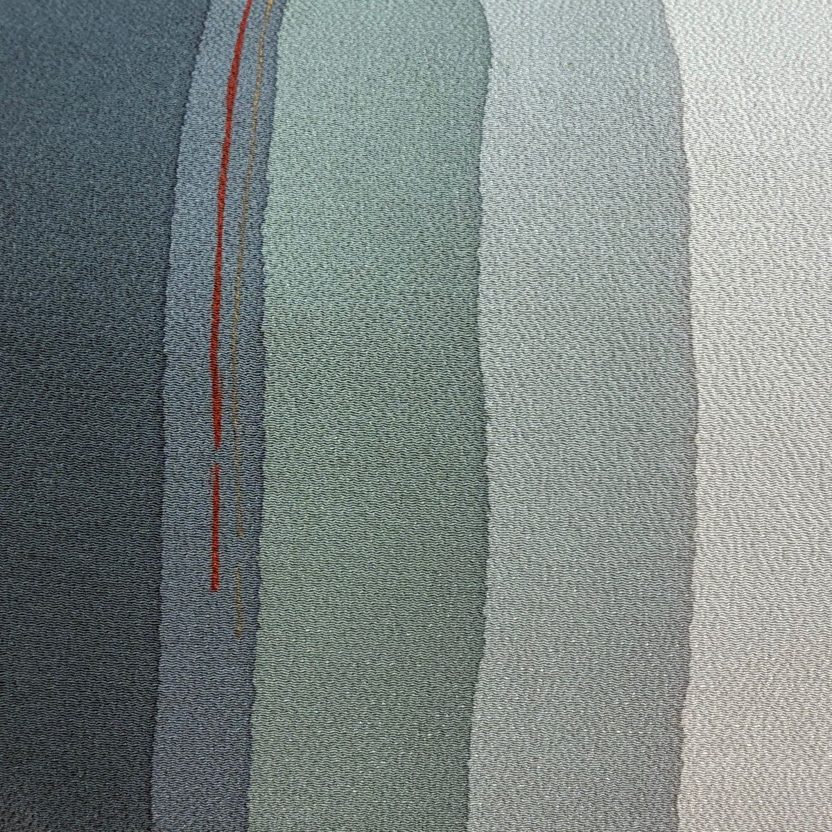 開き名古屋帯 秀品 幾何学模様 縞 金彩 縮緬 青灰色 正絹