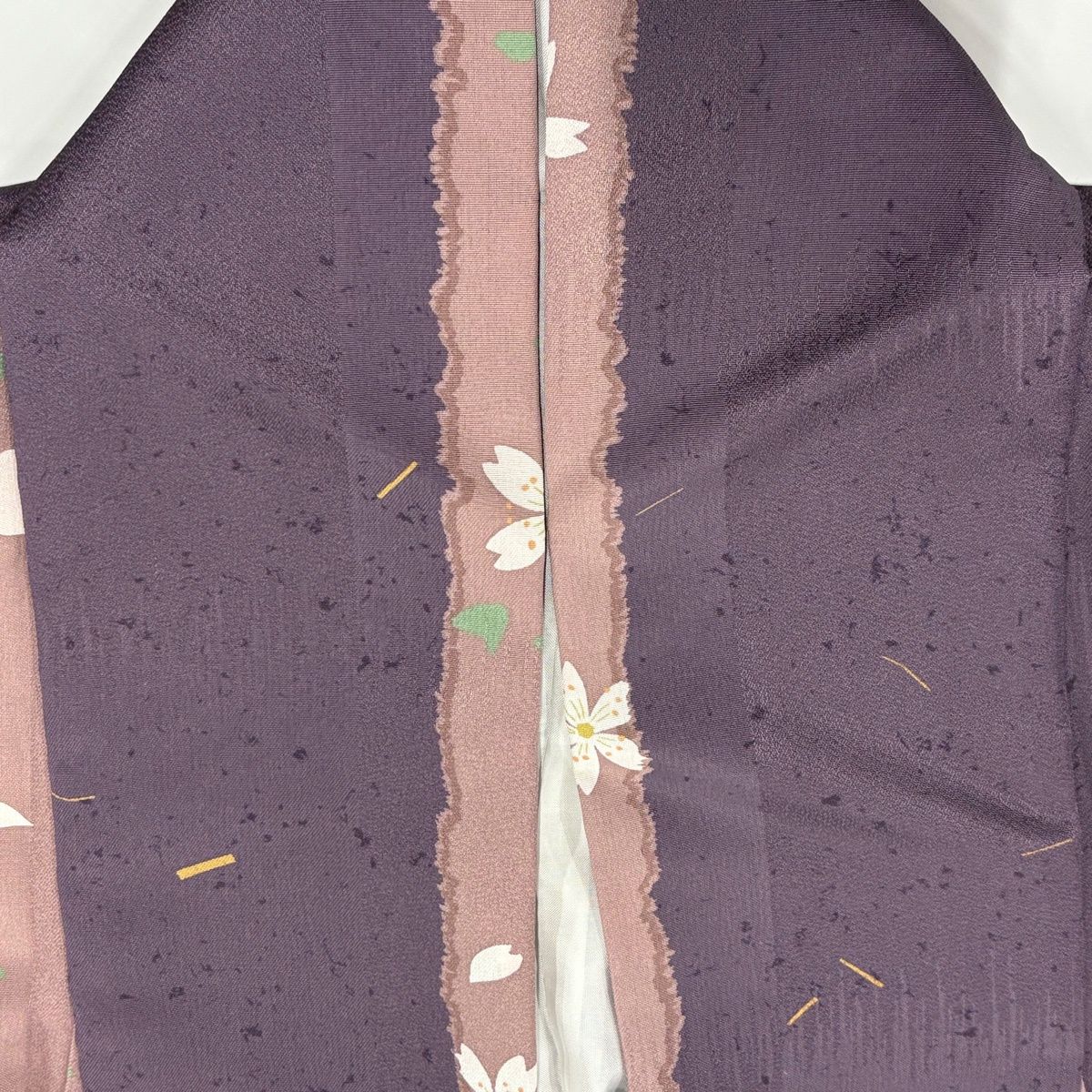  小紋 身丈156 5 cm 裄丈64 M 袷 桜 桜の花びら 紫 正絹 秀品 小紋 着物