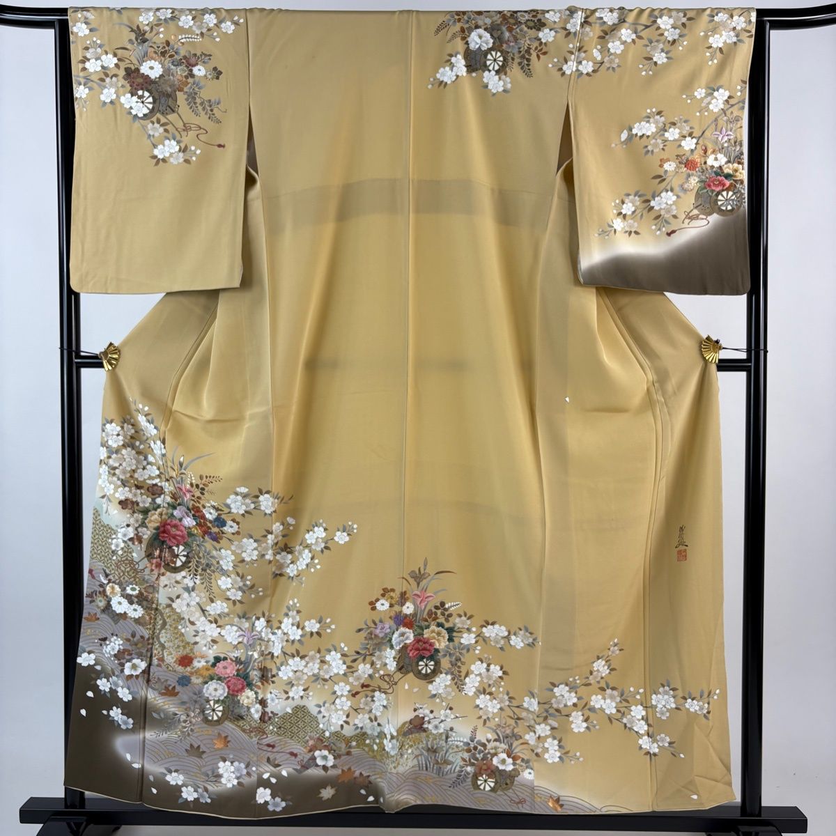 付下げ 美品 秀品 花車 刺繍 裾ぼかし ピンク 袷 162cm 64cm M 正絹 