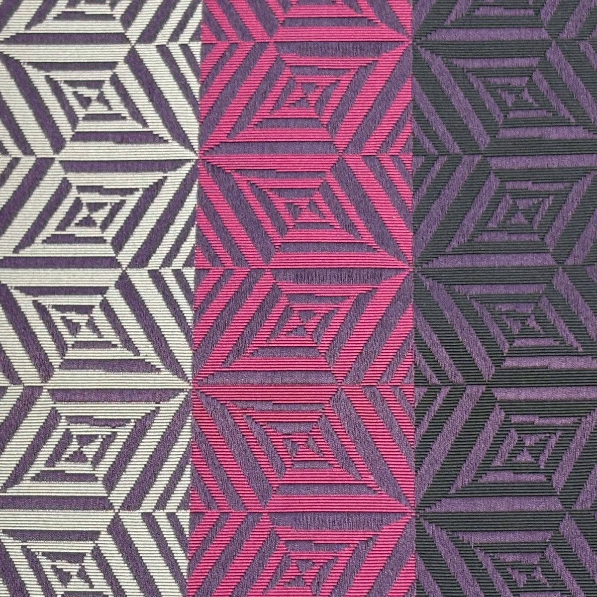 半幅帯 博多織 証紙 雅 縞 幾何学模様 濃紫 正絹