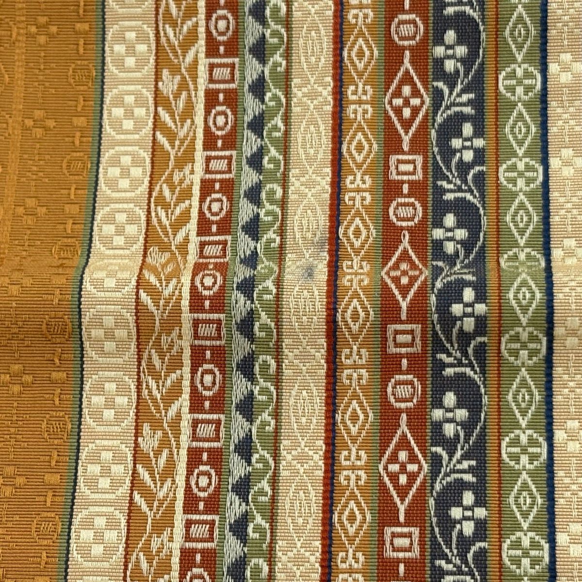 半幅帯 博多織 証紙 花唐草 縞 茶色 正絹