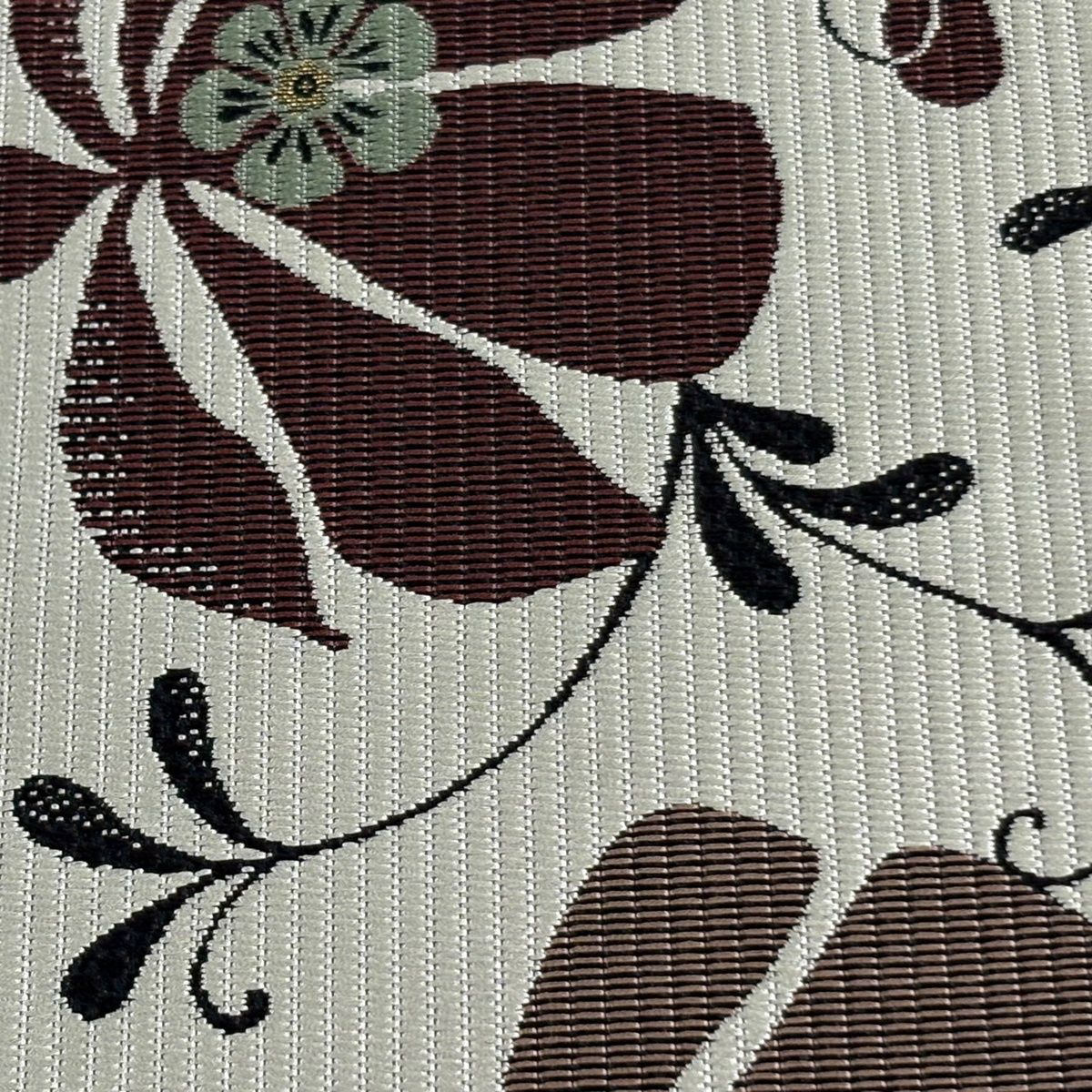 半幅帯 花唐草 縞 箔 薄茶色 正絹