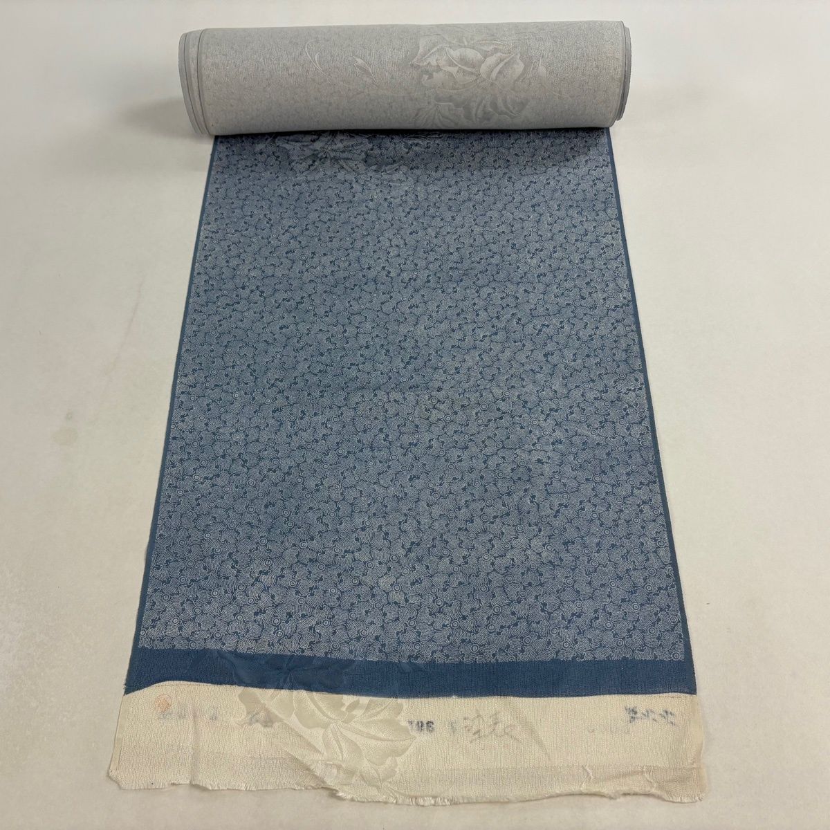 反物 秀品 江戸小紋 蓑 小花 青灰色 正絹