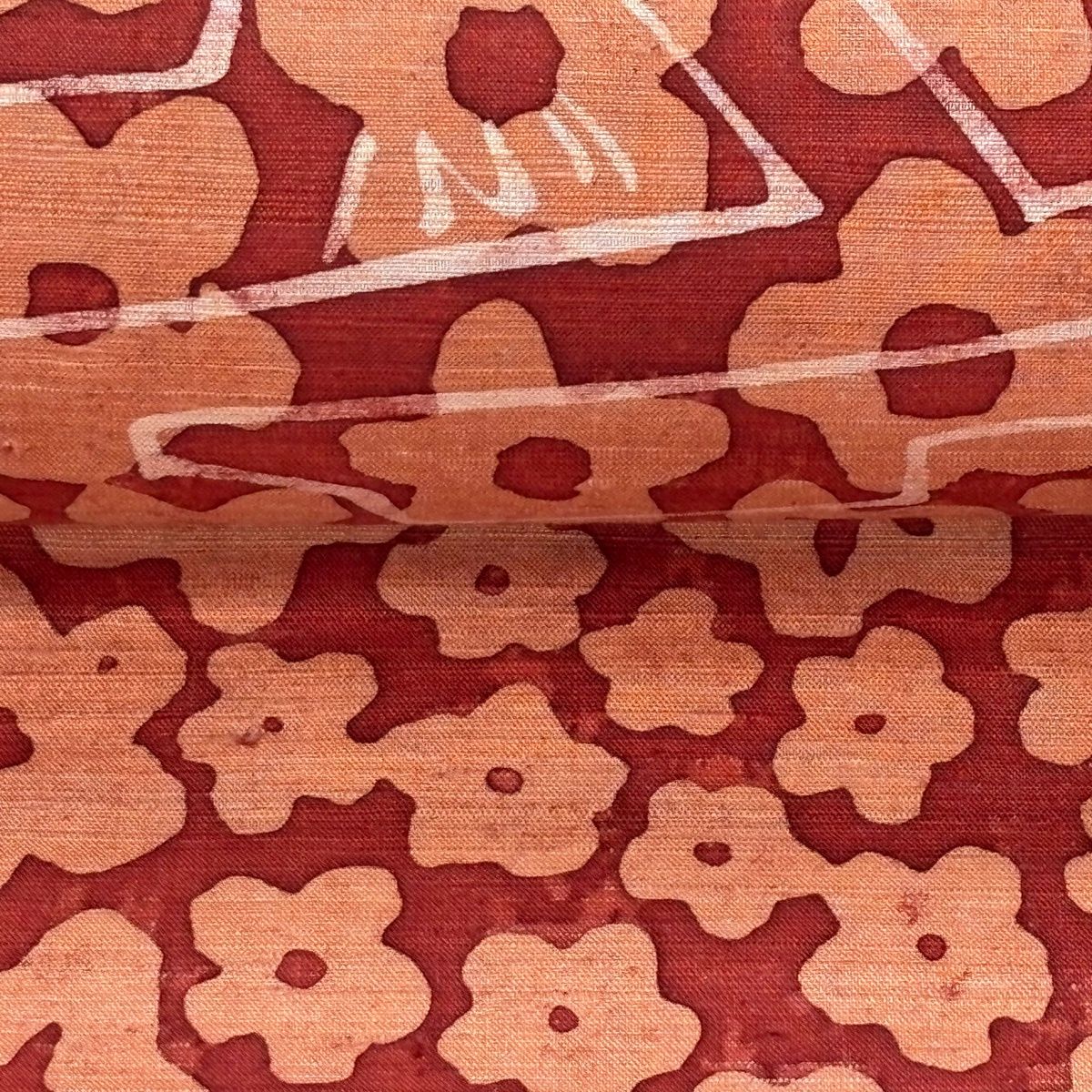  反物 秀品 小紋 紬地 梅 幾何学模様 赤茶 正絹 その他 着物反物