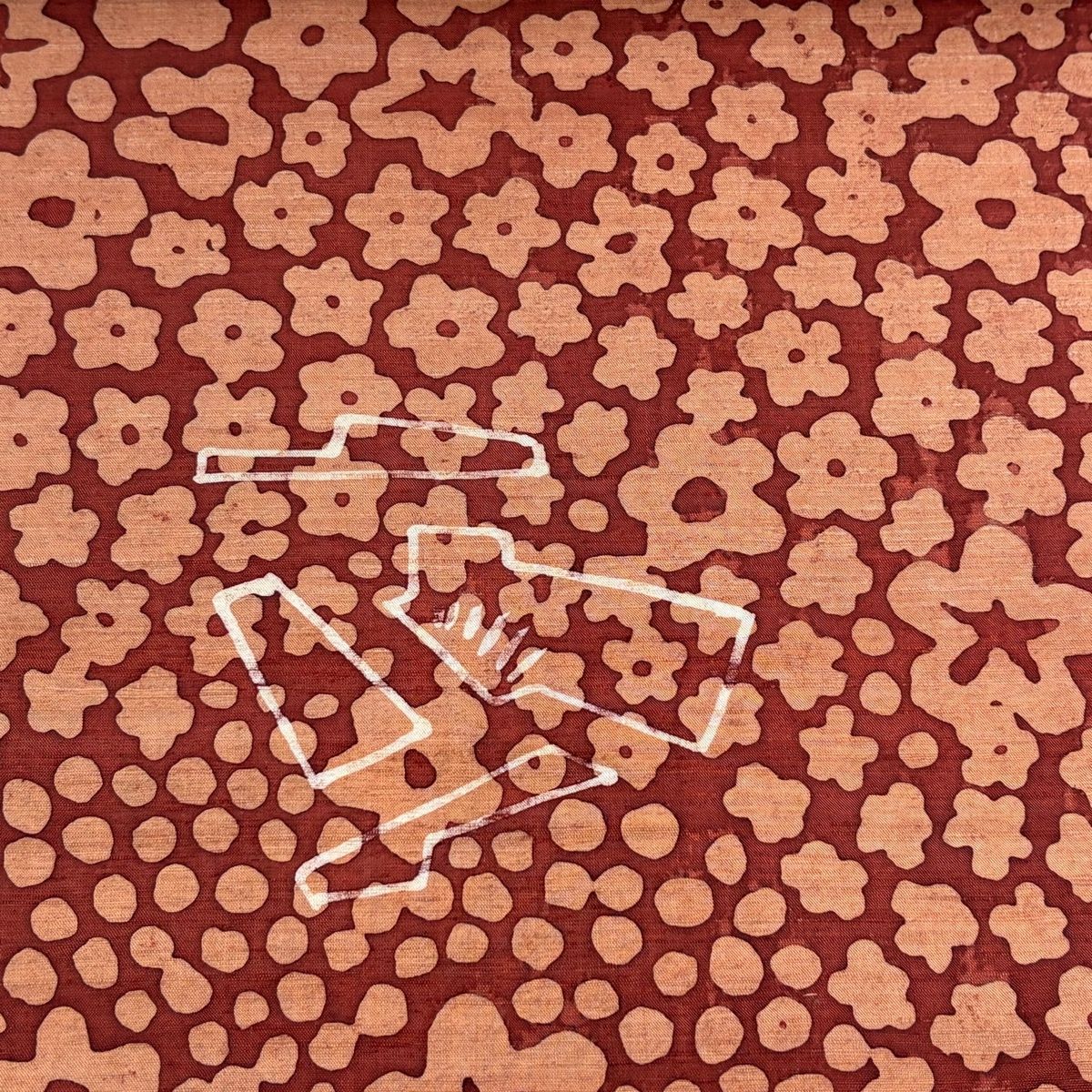 反物 秀品 小紋 紬地 梅 幾何学模様 赤茶 正絹