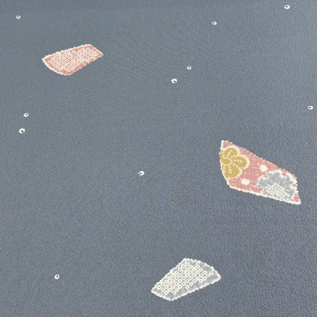 反物 秀品 小紋 梅 鹿の子柄 青灰色 正絹