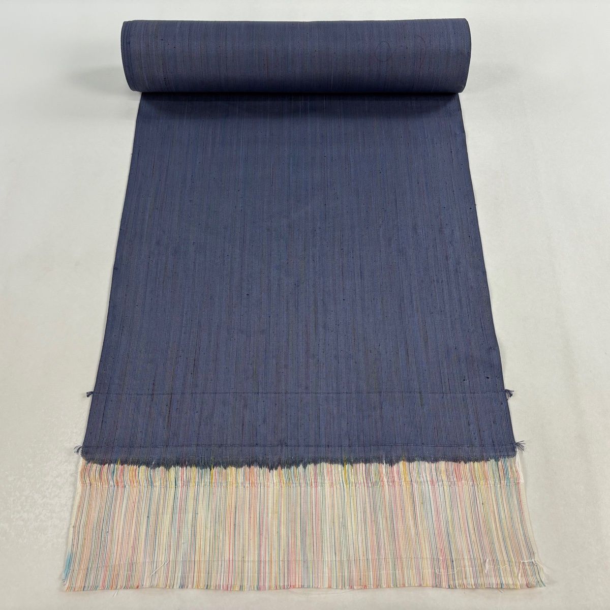 反物 秀品 紬 縦縞 青紫 正絹 【】