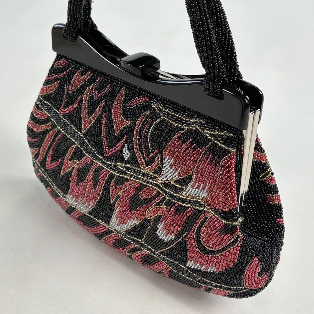 和装バッグ 優品 ビーズバッグ フォーマル 幾何学 黒 ビーズ 和装小物