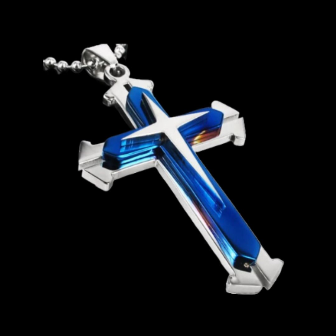 クロス ネックレス N074】ネックレス メンズ レディース ブルー 青 ブラック 黒 クロス