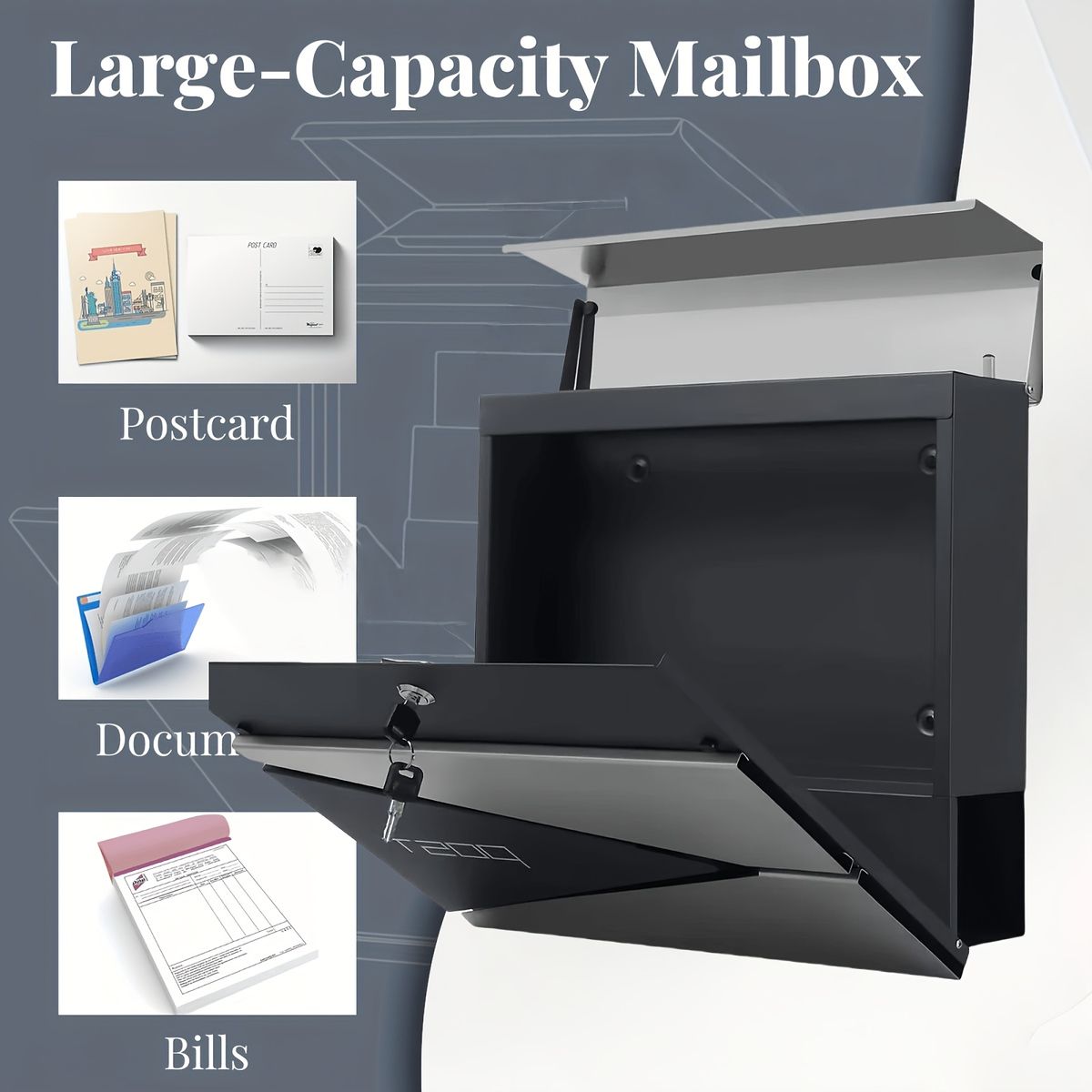 防犯対策＆モダンデザイン ステンレス製 壁掛け 郵便ポスト 鍵付き 覗き窓付き 錆びにくい 玄関 オフィスに最適 郵便受け メールボックス レターボックス