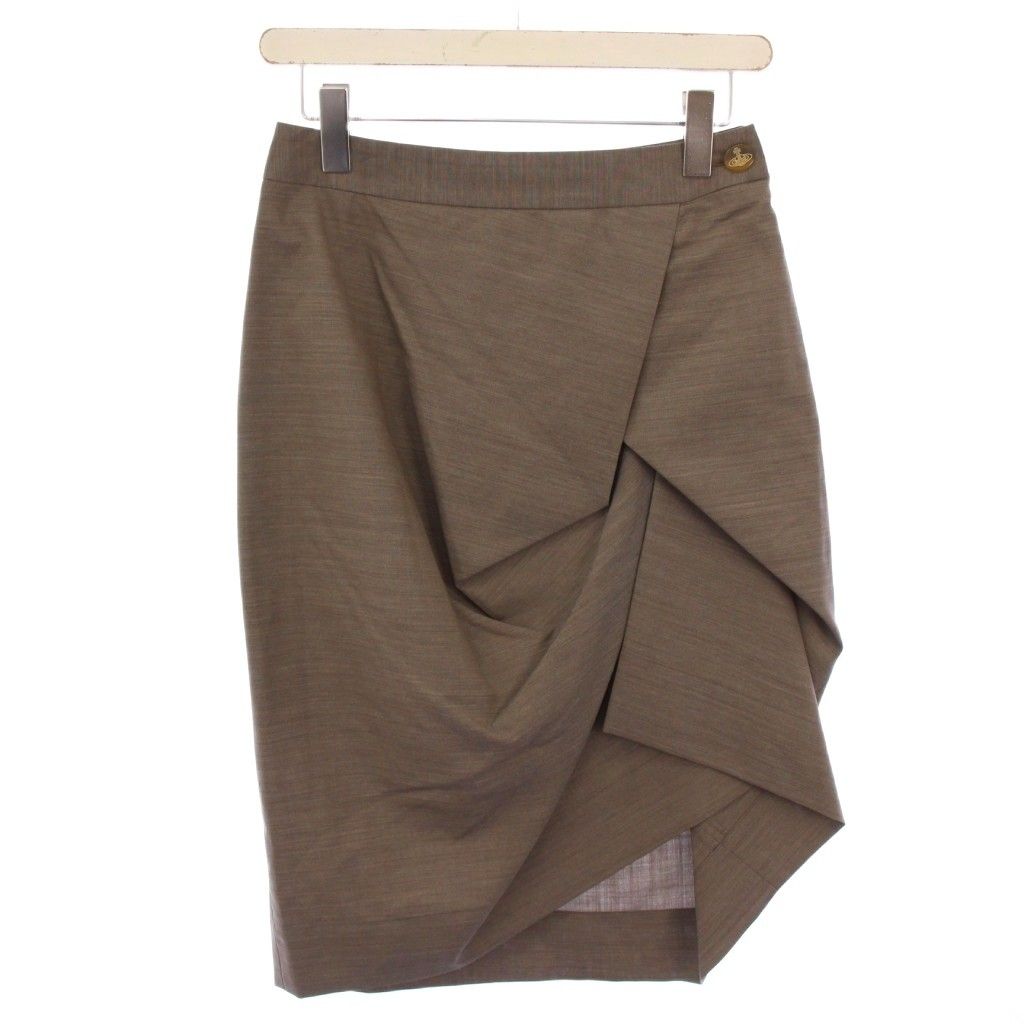 ヴィヴィアンウエストウッドレッドレーベル Vivienne Westwood RED LABEL タイトスカート 変形 アシンメトリー ひざ丈 ストレッチ ワンカラー ウール 40 グレージュ /BB