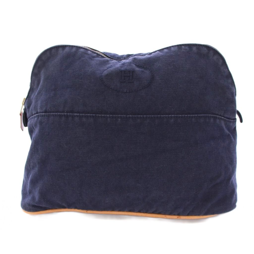 【中古】エルメス HERMES ボリードGMキャンバスポーチ バス用 Hロゴ 紺 ネイビー /BB ■OH レディース エルメス HERMES ボリードGMキャンバスポーチ バス用 Hロゴ 紺