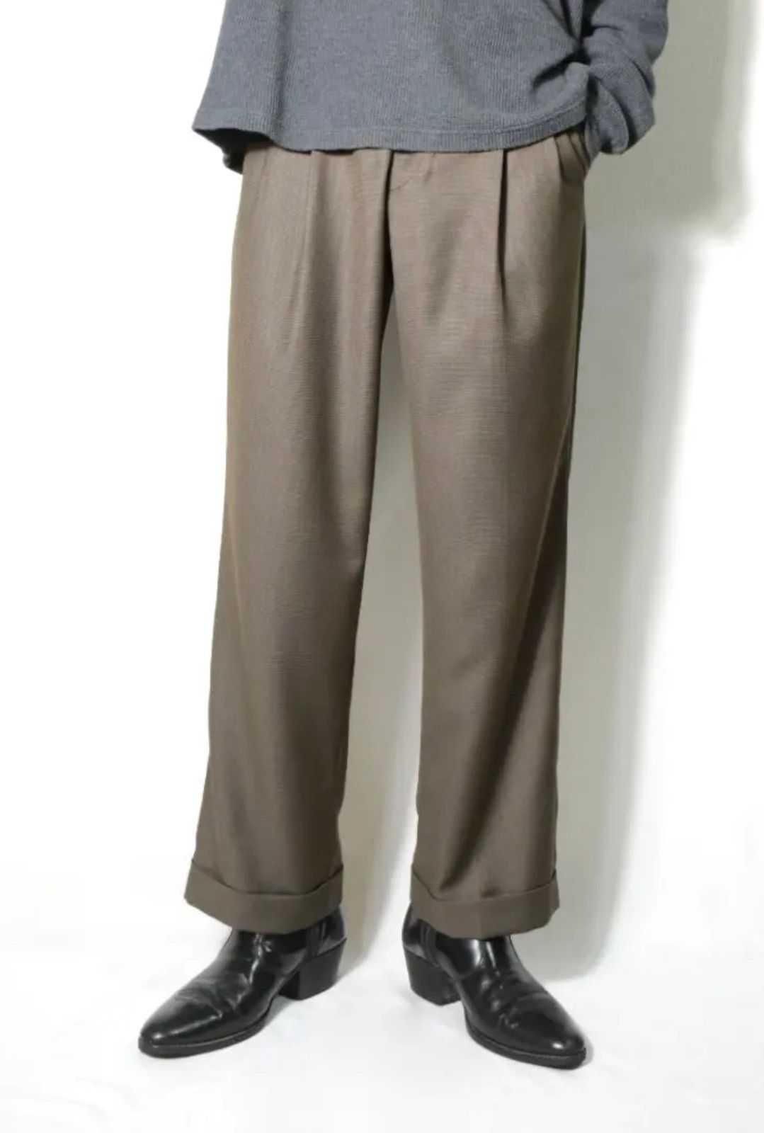 1990 s- RALPH Lauren 2 tuck wide trousers rayon polyester ラルフローレン レーヨン ポリエステル 2タックスラックス 福岡古着屋