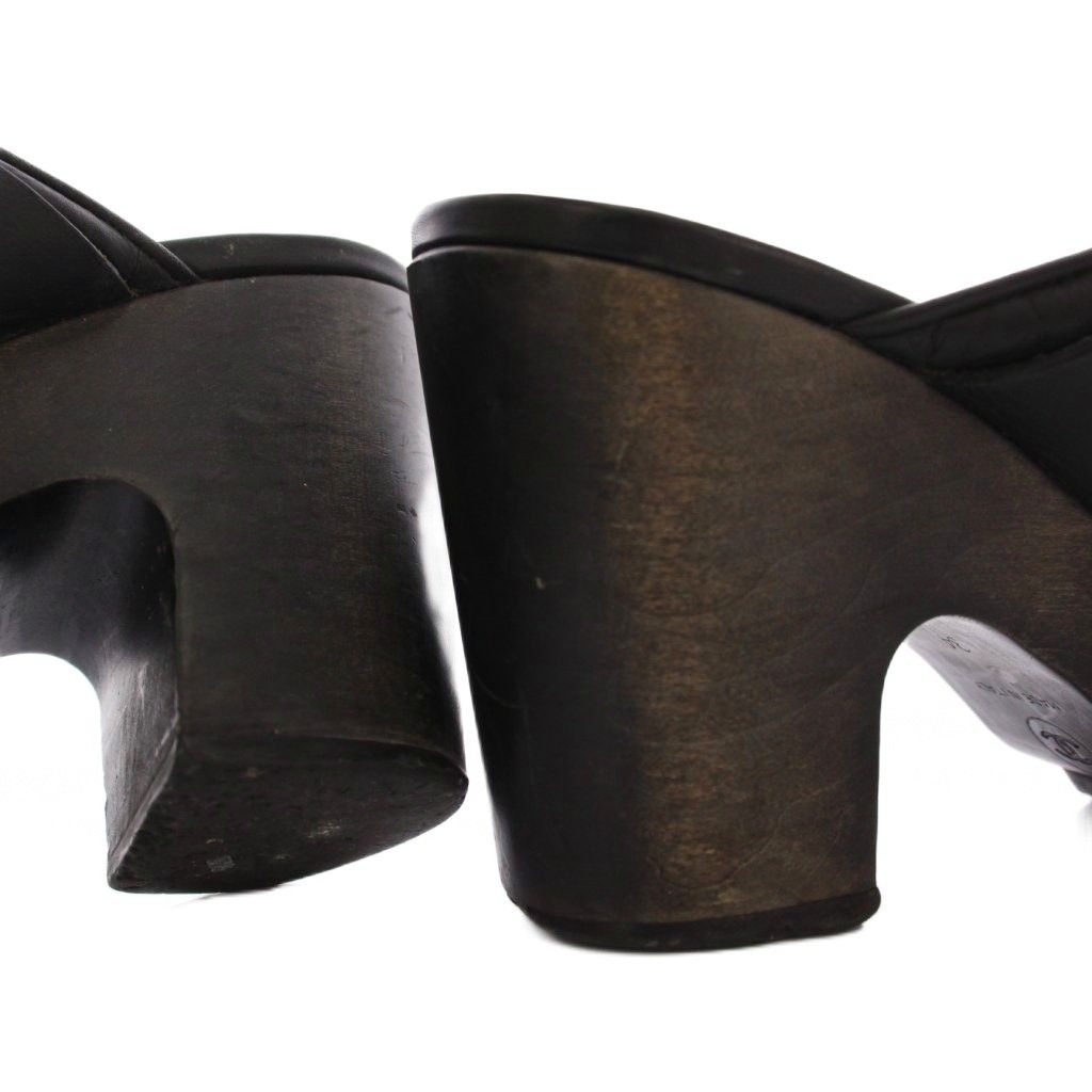 シャネル CHANEL サボサンダル ミュール キルティング レザー 34 黒