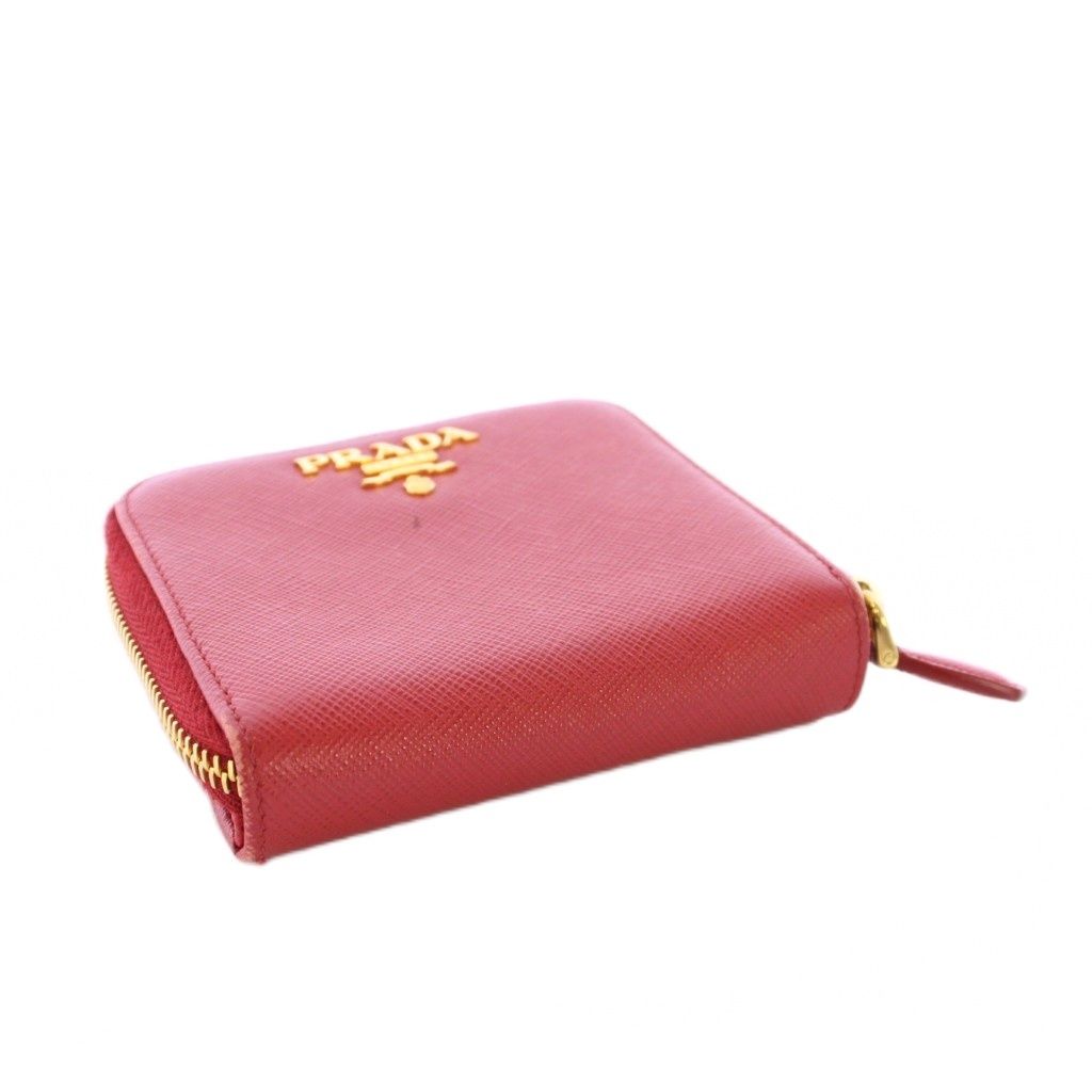 【中古】プラダ PRADA 二つ折り財布 コンパクトウォレット スクエア レザー ロゴ 赤 レッド /BB ■OH レディース プラダ PRADA 二つ折り財布 コンパクトウォレット スクエア レザー