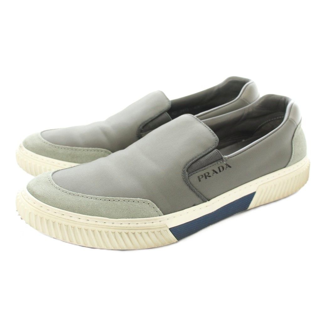 プラダ PRADA ナイトクローム スエード/ナイロン スリッポン 6.5 グレー 4D 3475 /KU
