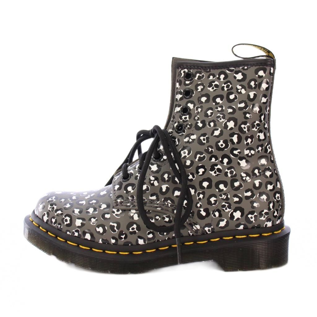 【中古】ドクターマーチン DR.MARTENS GUNL 8ホール ショートブーツ 厚底 ヒョウ柄 レオパード UK3 グレー 黒 ドクターマーチン DR.MARTENS GUNL 8ホール ショートブーツ 厚底