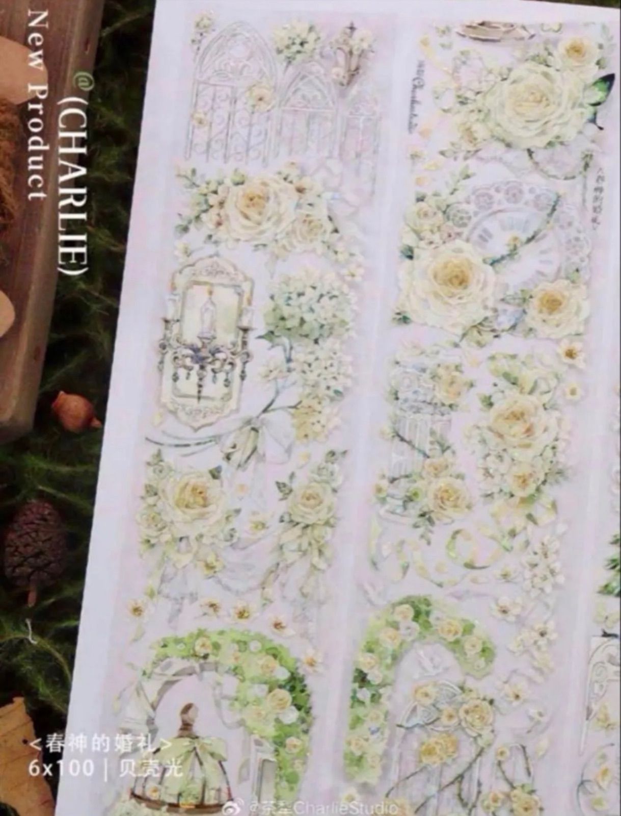  贝壳光 6 cm 10 m 春神的婚礼 海外マスキングテープ 海外マステ 庭 マスキングテープ テープ マスキングテープ