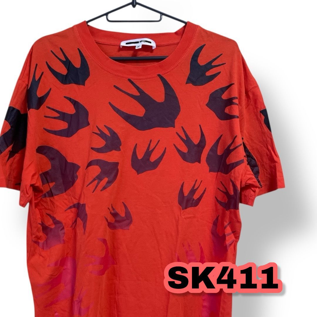 Alexander McQueen アレキサンダー マックイーン ツバメ柄Ｔシャツ オレンジ色 Ｍサイズ メンズトップス 管理SK 411
