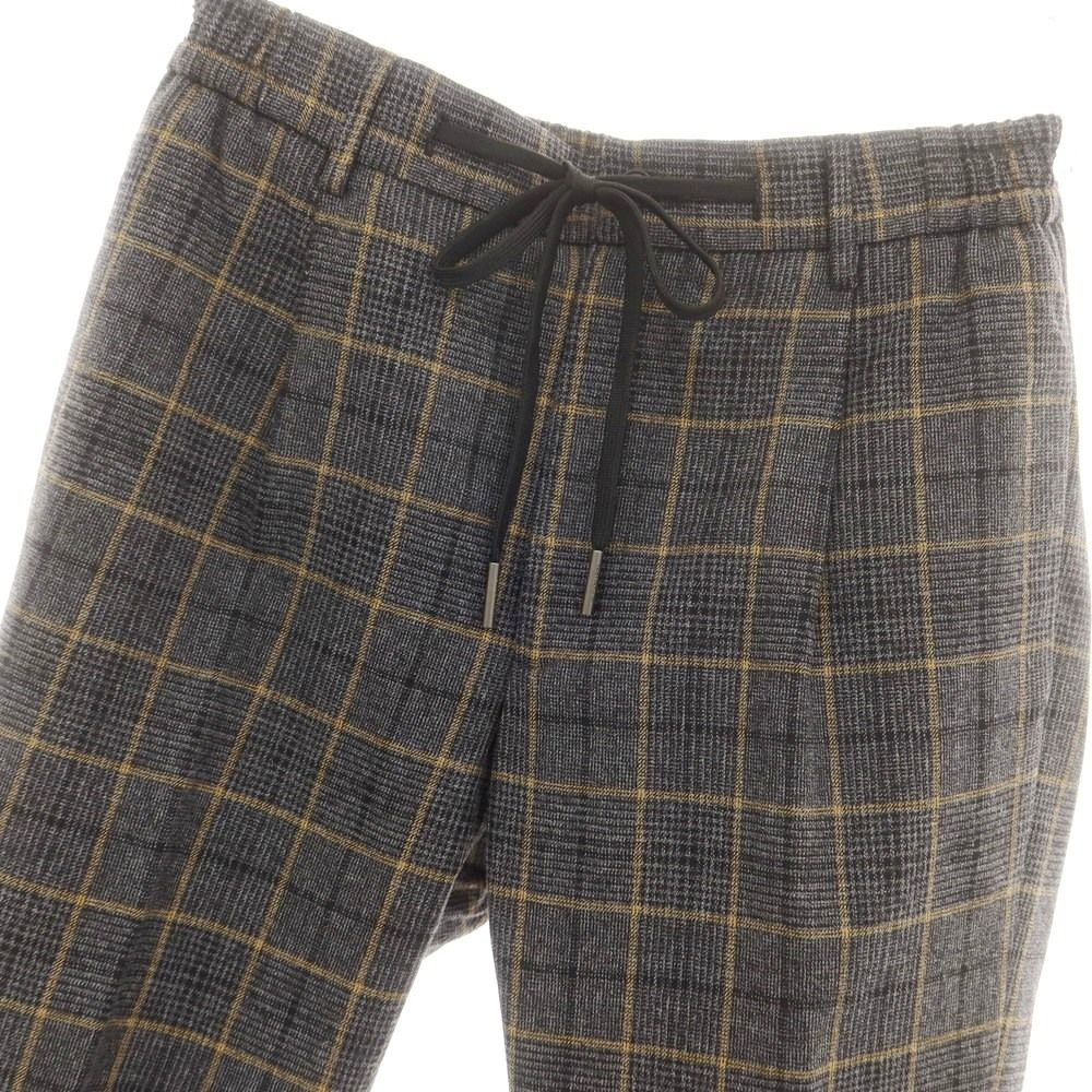 タリアトーレ ウールコットン チェック イージースラックスパンツ グレーxベージュ サイズ46 メンズ