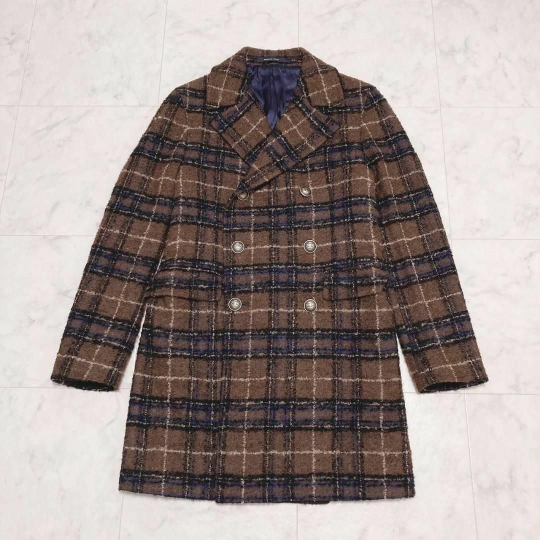 【極美品 アルパカ モヘヤ 三者混】タリアトーレ　ダブルチェスターコート　赤　M TAGLIATORE チェック柄ウールモヘヤアルパカダブルチェスターコート